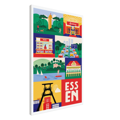 Stadtkind Souvenir Wandbild Essen Baldeneysee und Villa Hügel Flat-Design.