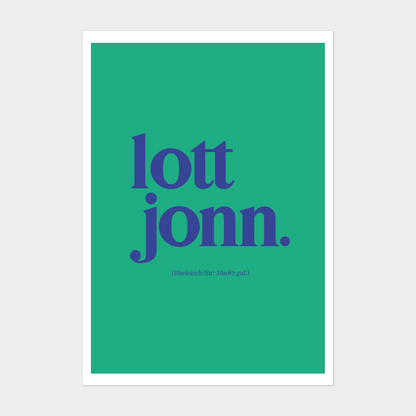 Typografie-Poster „lott jonn.“ in Türkis-Blau für moderne Wohnräume