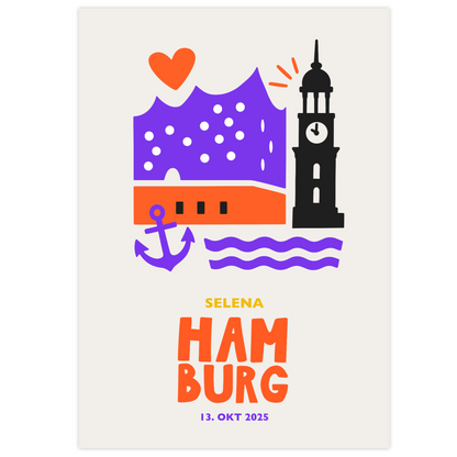 Personalisiertes Hamburg Poster, Geschenkidee zum Einzug oder zur Geburt