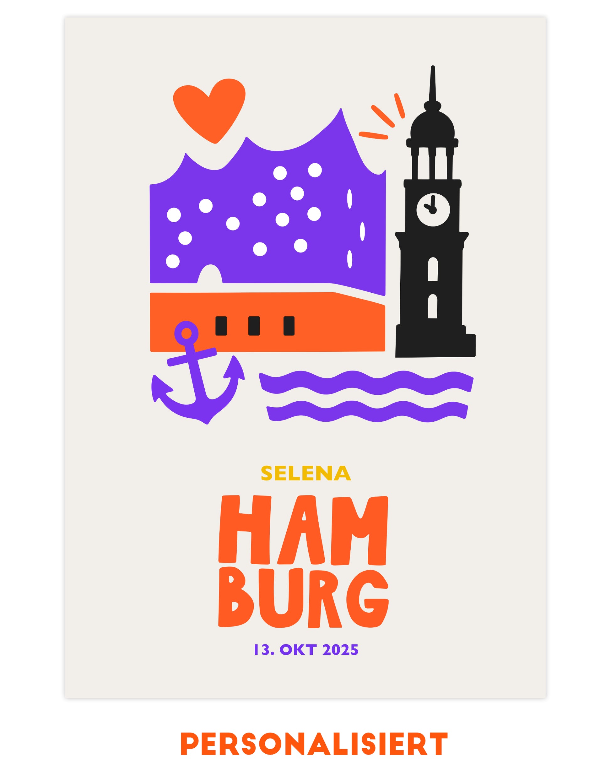 Personalisiertes Hamburg Poster mit Elbphilharmonie und Michel