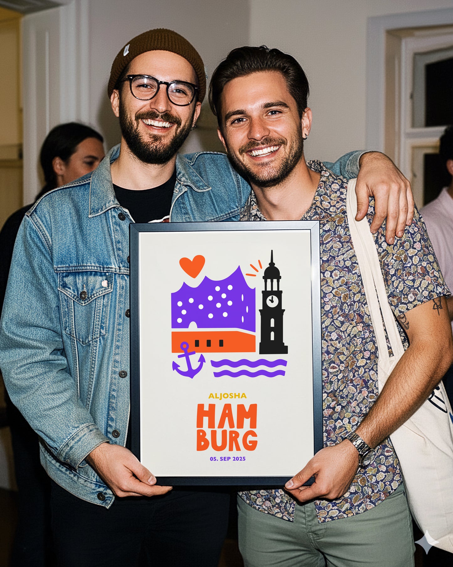 Designposter mit ikonischen Hamburg-Motiven in modernen Farben