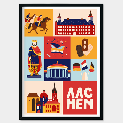 Poster Aachen Motive: Printen, Karneval und Reitsport Ikonen.
