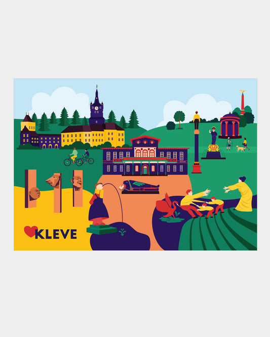 Poster Kleve mit Schwanenburg und Amphitheater als Wandkunst