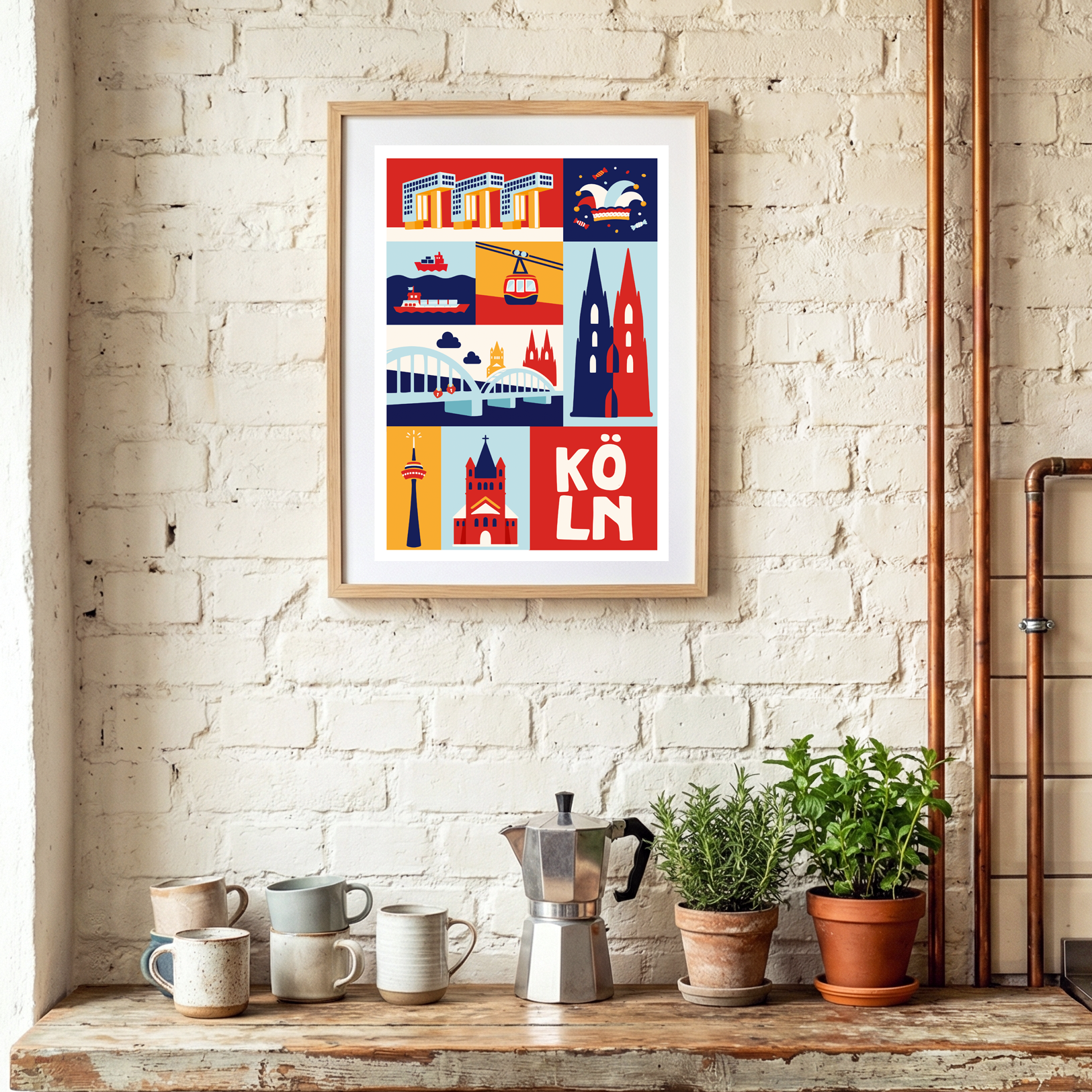 Köln Kunstdruck mit Groß St Martin und Karnevalsmotiv für die Küche