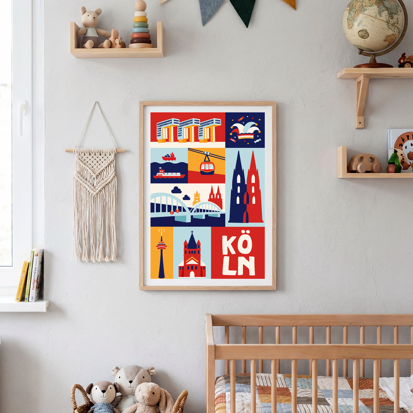 Wandkunst Wohnzimmer modern Köln Grafikdesign rot blau gelb