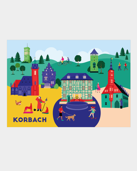 Korbach Poster mit Wahrzeichen im modernen Illustrationsstil