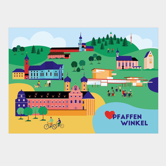 Farbiges Pfaffenwinkel Poster mit bayerischen Wahrzeichen