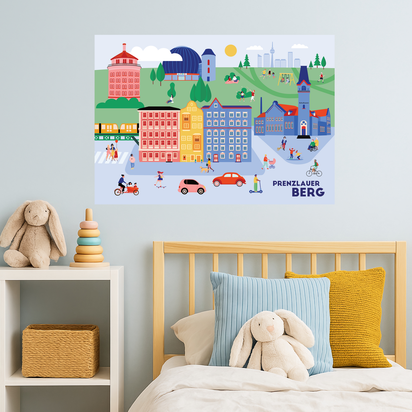 Kiez-Motiv Prenzlauer Berg als Kunstdruck auf Papier fürs Kinderzimmer