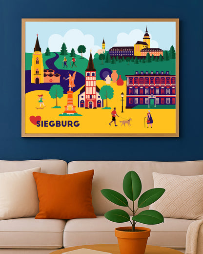 Stadtillustration Siegburg – modernes Poster für dein Zuhause