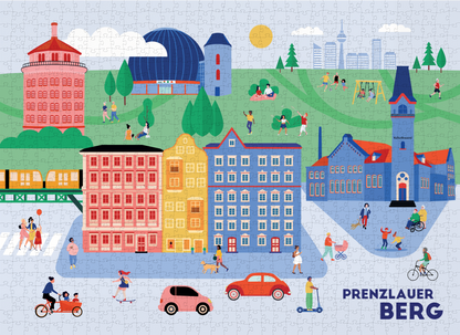Berlin Puzzle mit Wasserturm, Mauerpark und Kulturbrauerei als Stadtillustration