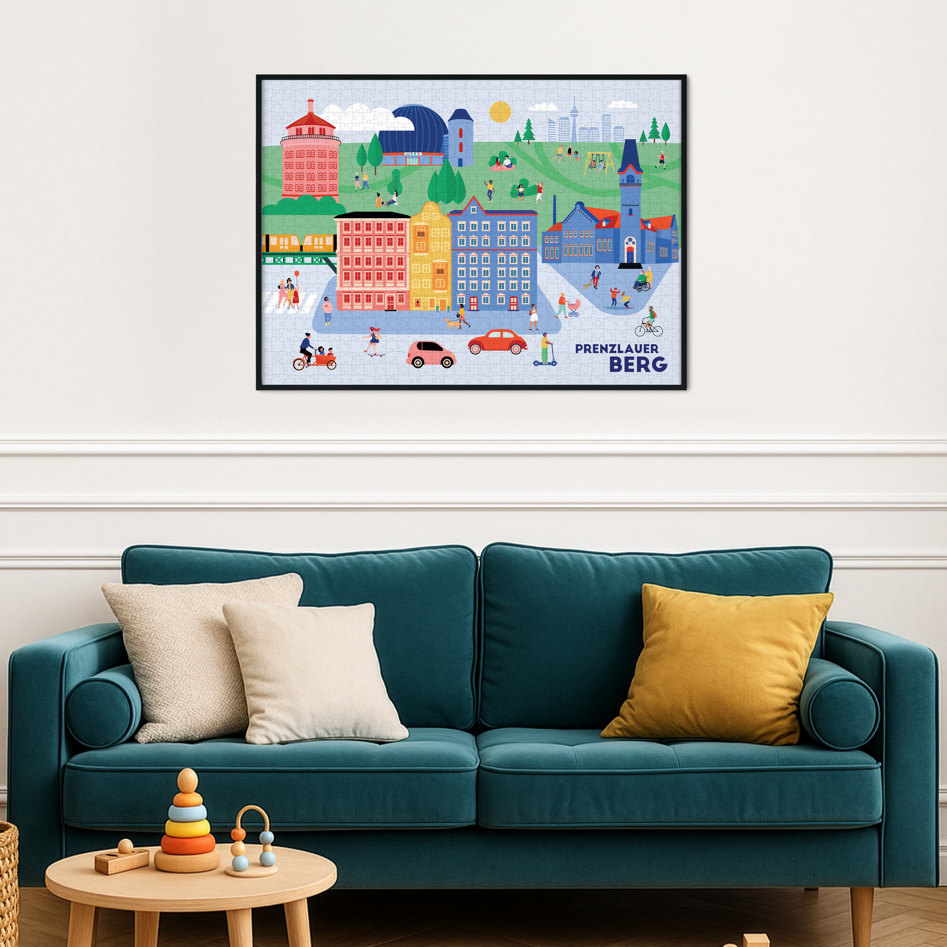 1000 Teile Puzzle mit Prenzlauer Berg Sehenswürdigkeiten und Familienmotiven