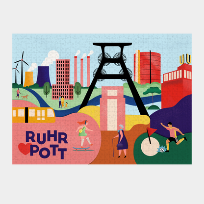 Design-Puzzle mit Zeche Zollverein und Gasometer Oberhausen