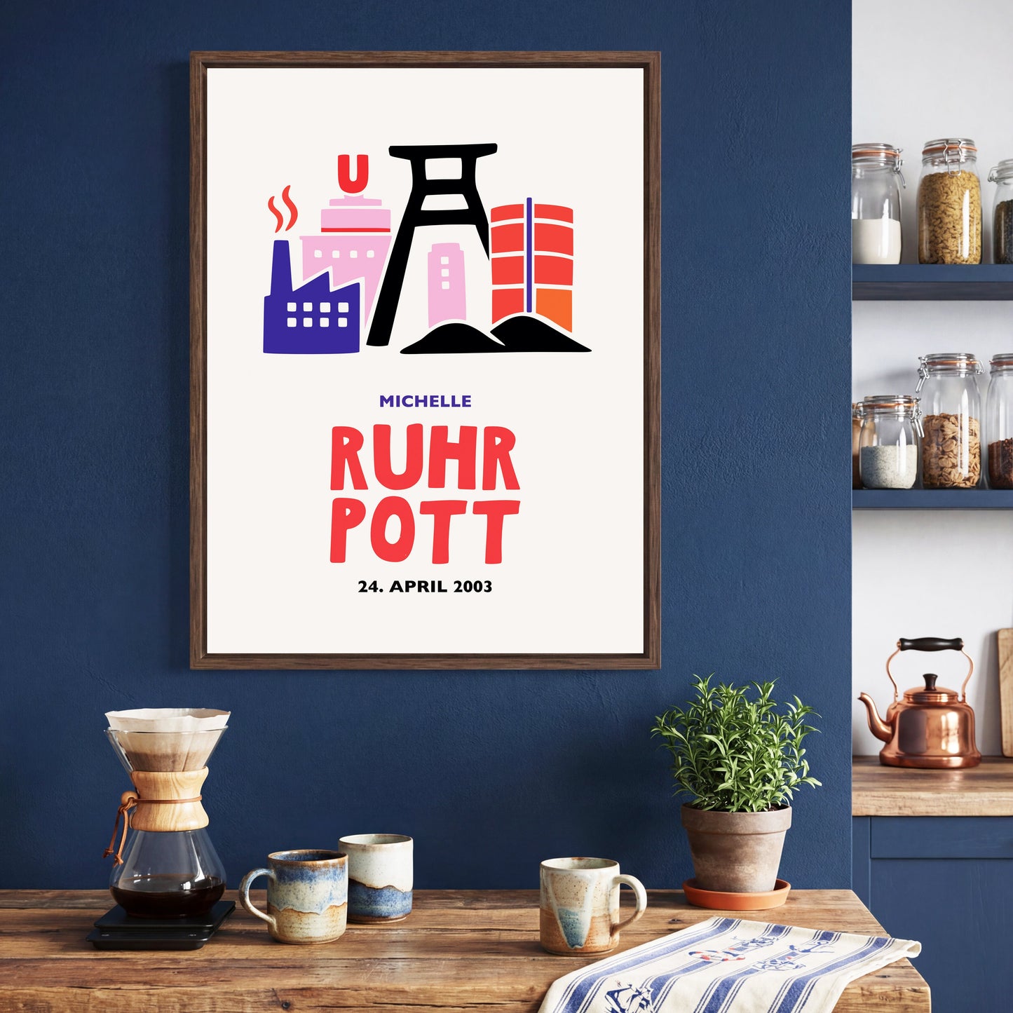 Stadtposter Ruhrgebiet mit Zechentor und Dortmunder U. Personalisierbar Geschenk zum Geburtstag.