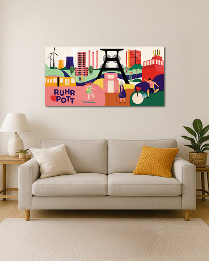 Künstlerische Ruhrgebiet-Collage als Leinwandbild – stilvoll, modern, regiona
