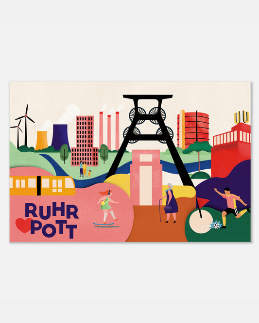 Ruhrgebiet Poster mit moderner Illustration für Wohnzimmer, Schlafzimmer und Küche