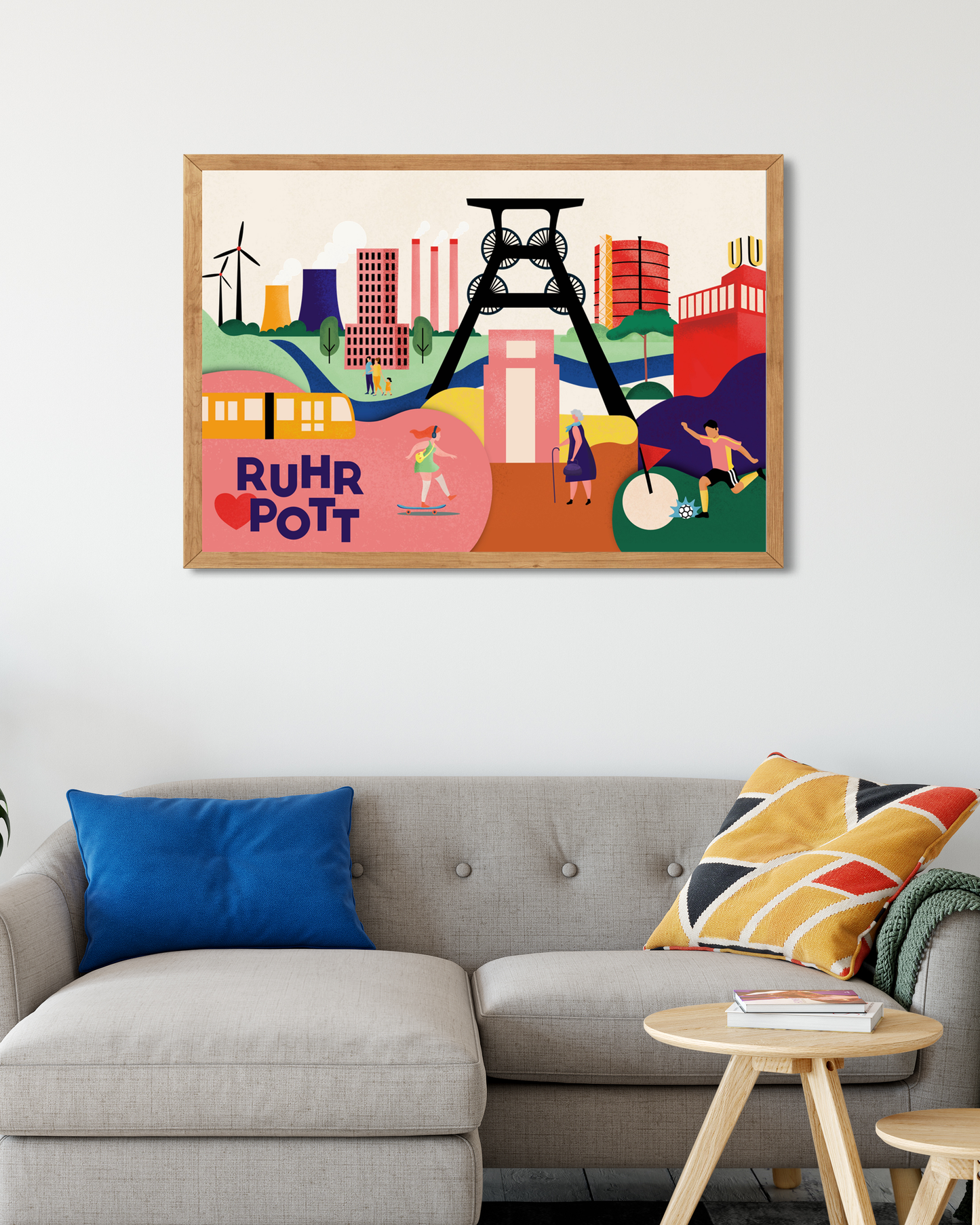Stilvolle Ruhrpott Illustration als Kunstdruck mit urbanem Charakter fürs Wohnzimmer.
