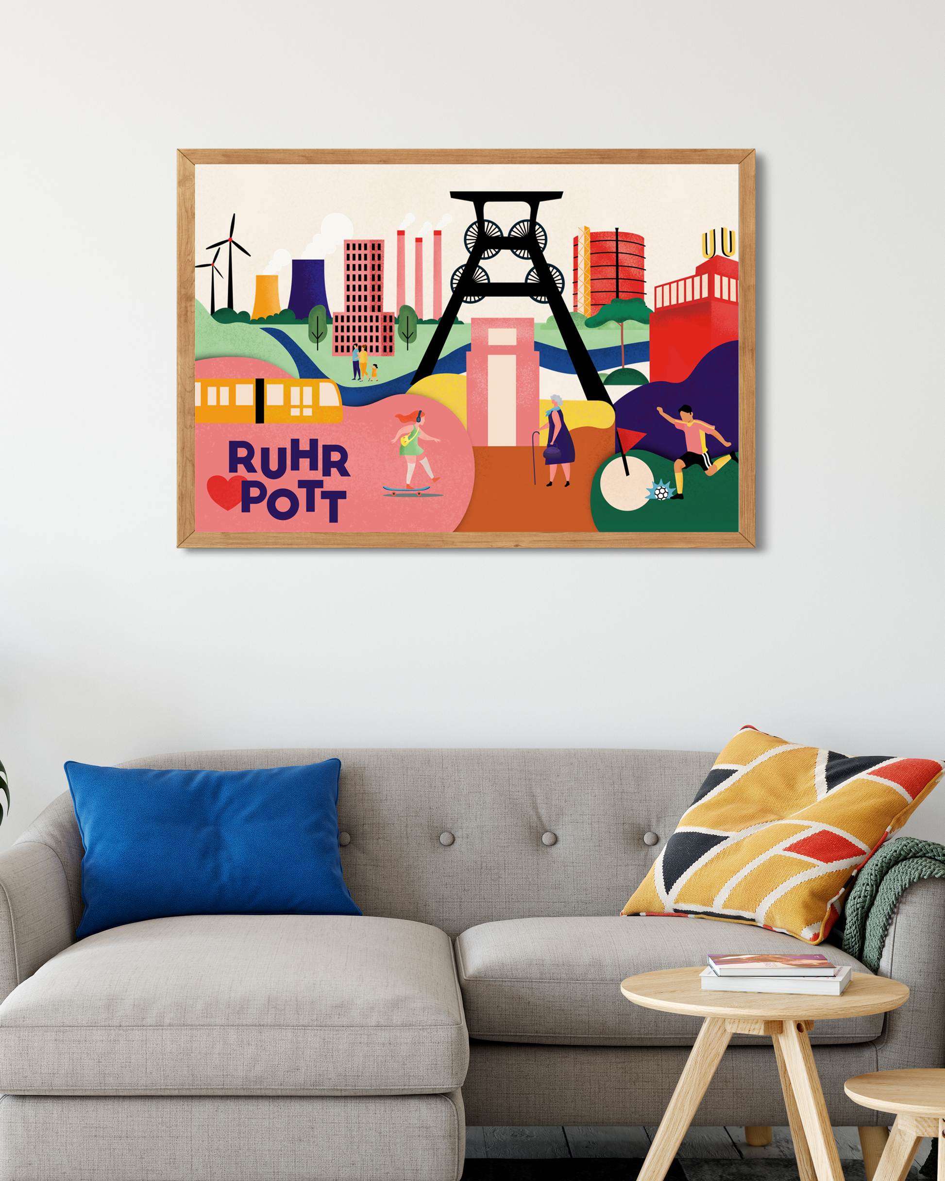 Stilvolle Ruhrpott Illustration als Kunstdruck mit urbanem Charakter fürs Wohnzimmer.