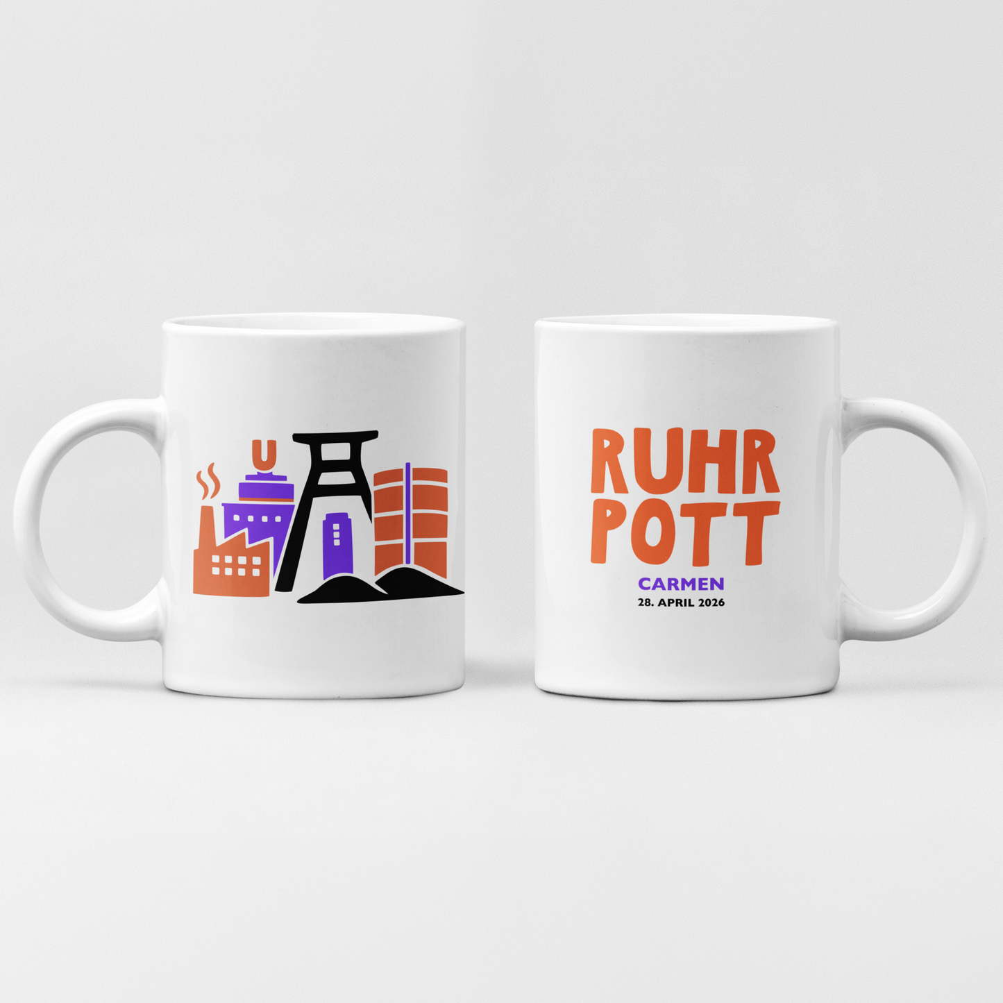 Personalisierte Tasse Ruhrpott Illustration mit Förderturm und Dortmunder U.