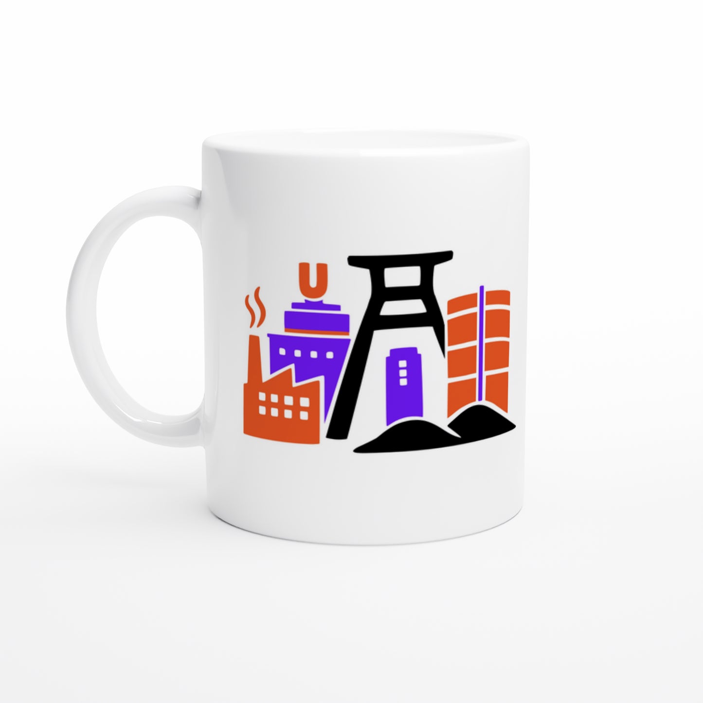 Minimalistische Illustration Ruhrgebiet auf weißer Keramiktasse.