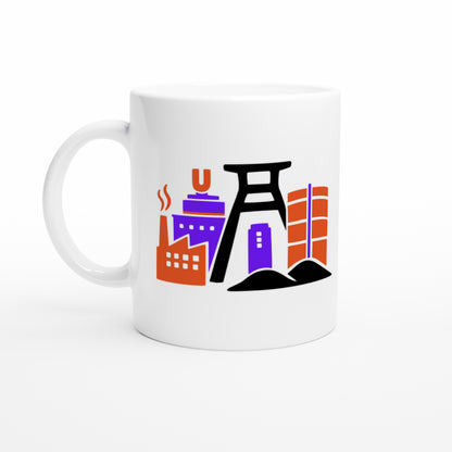 Minimalistische Illustration Ruhrgebiet auf weißer Keramiktasse.