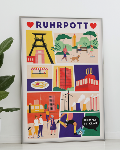 Kreatives Poster mit Ruhrpott-Illustrationen – perfekte Deko für Zuhause.