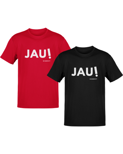 Baumwollshirt mit „JAU!“ Schriftzug – ideal für Ruhrgebiet-Fans.