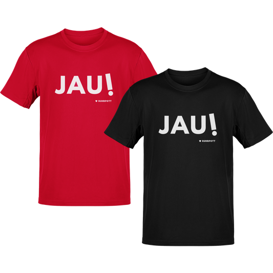 Baumwollshirt mit „JAU!“ Schriftzug – ideal für Ruhrgebiet-Fans.