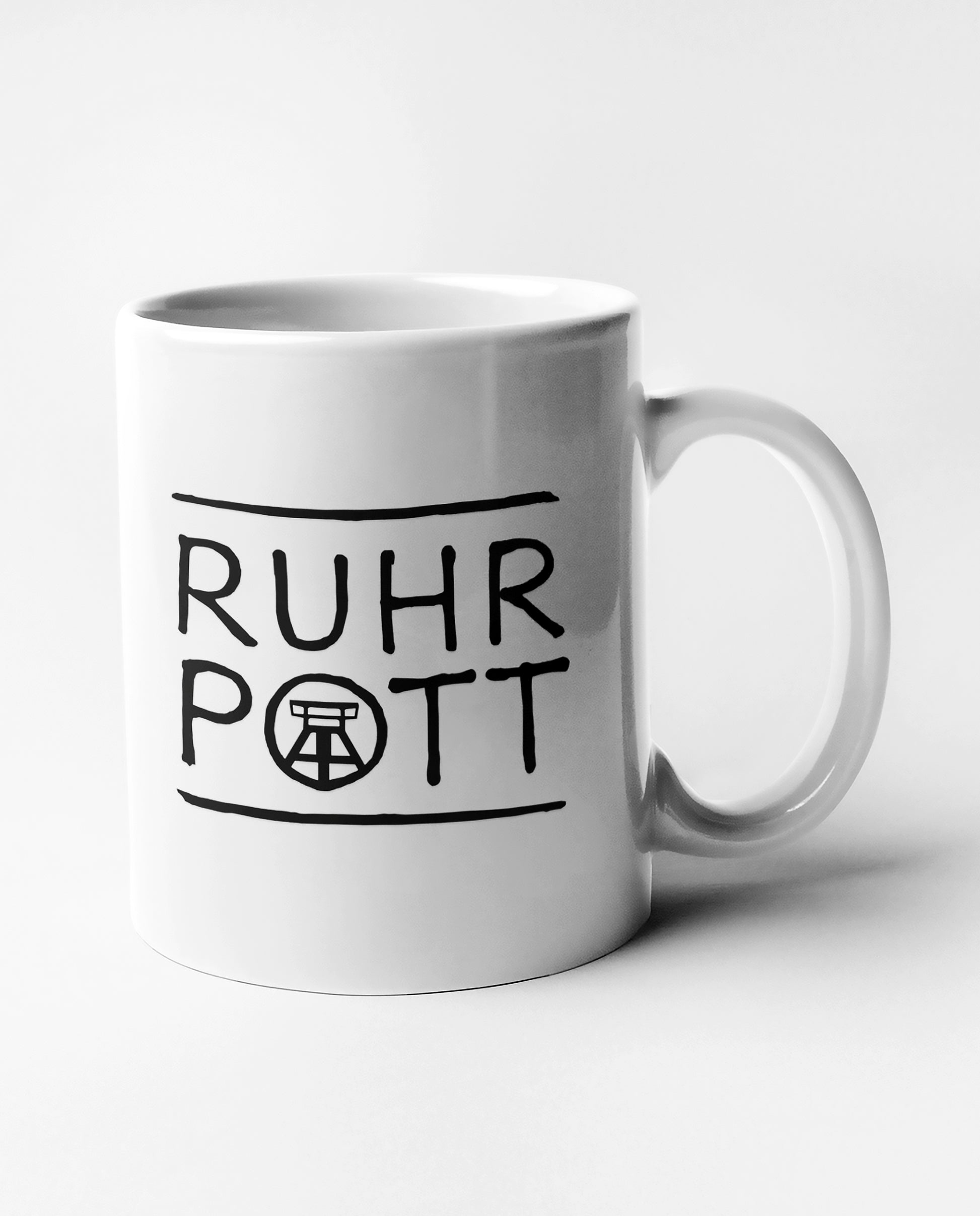 Robuste Kaffeetasse mit Ruhrpott-Motiv, ideal als Geschenk für Fans des Ruhrgebiets.