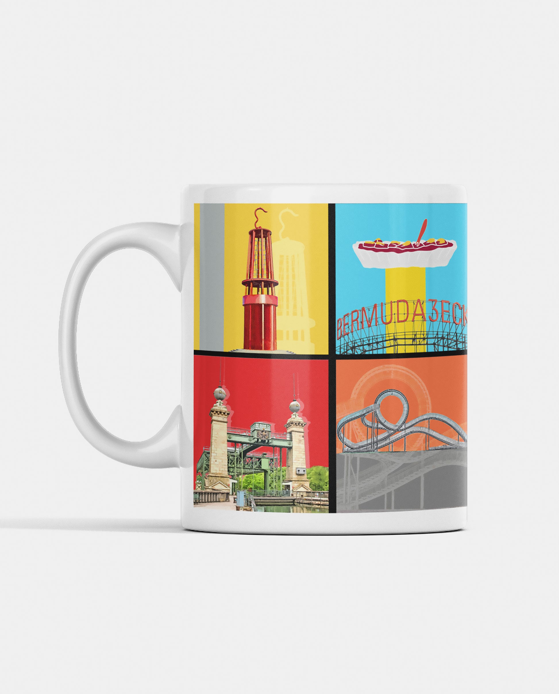Hochwertige Ruhrgebiet-Tasse mit farbenfrohem Design und Wahrzeichen des Potts, spülmaschinengeeignet und alltagstauglich.