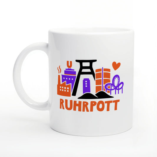 Ruhrpott Tasse mit Zeche Zollverein und Gasometer Oberhausen Illustration