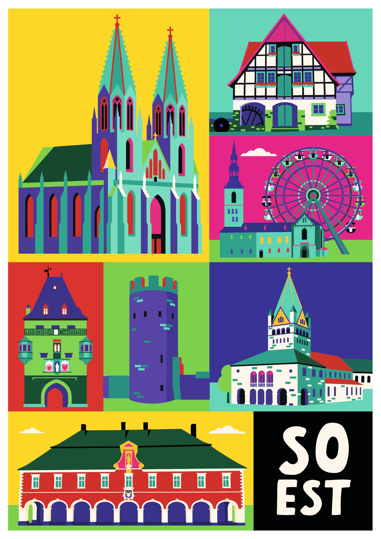 Detailansicht Wiesenkirche und St. Patrokli auf dem Soest Plakat