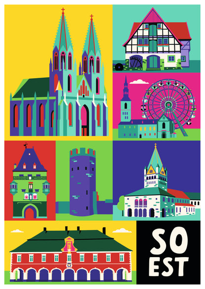 Detailansicht Wiesenkirche und St. Patrokli auf dem Soest Plakat