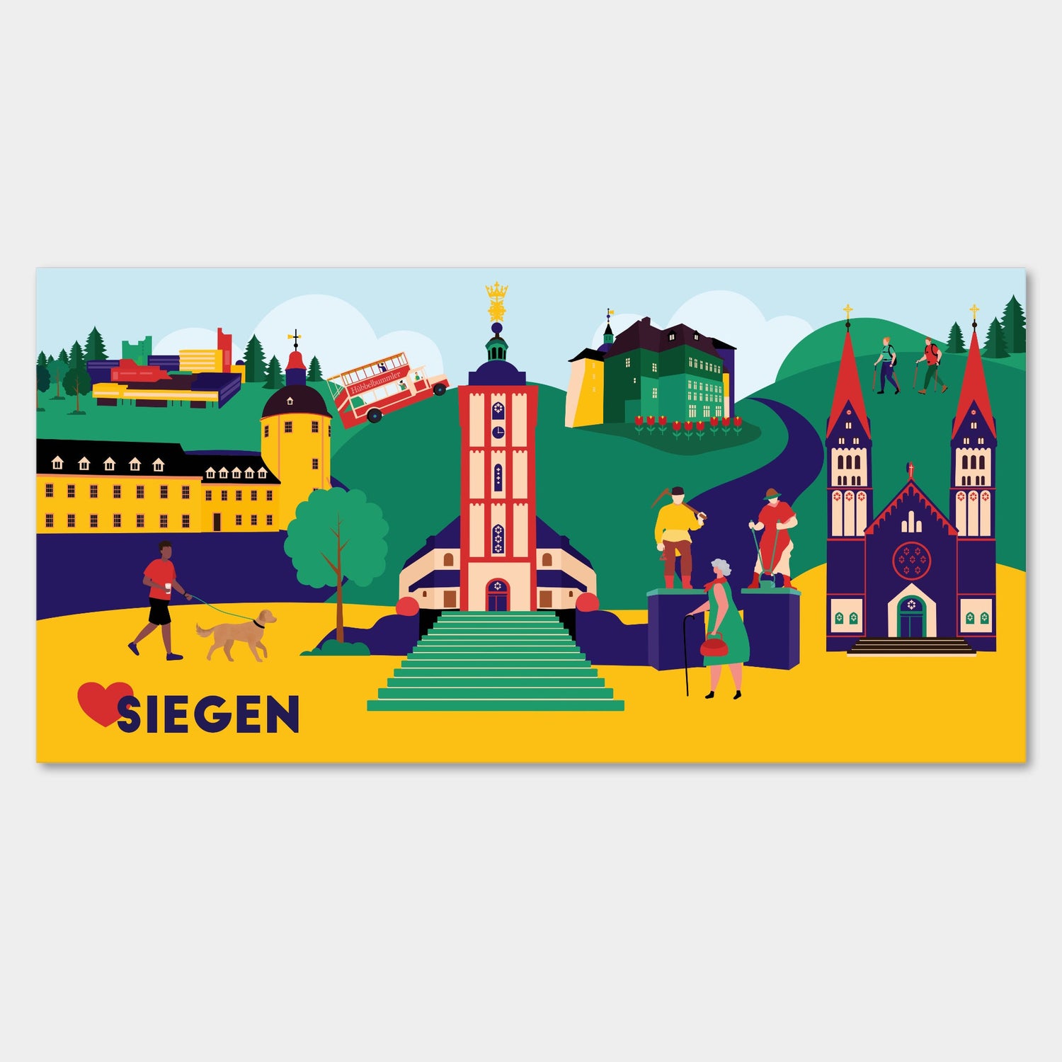 Moderne Leinwand mit farbenfroher Illustration von Siegen, inklusive Oberes und Unteres Schloss