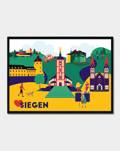 Design-Poster mit Wahrzeichen der Stadt Siegen – als Kunstdruck in DIN-Formaten