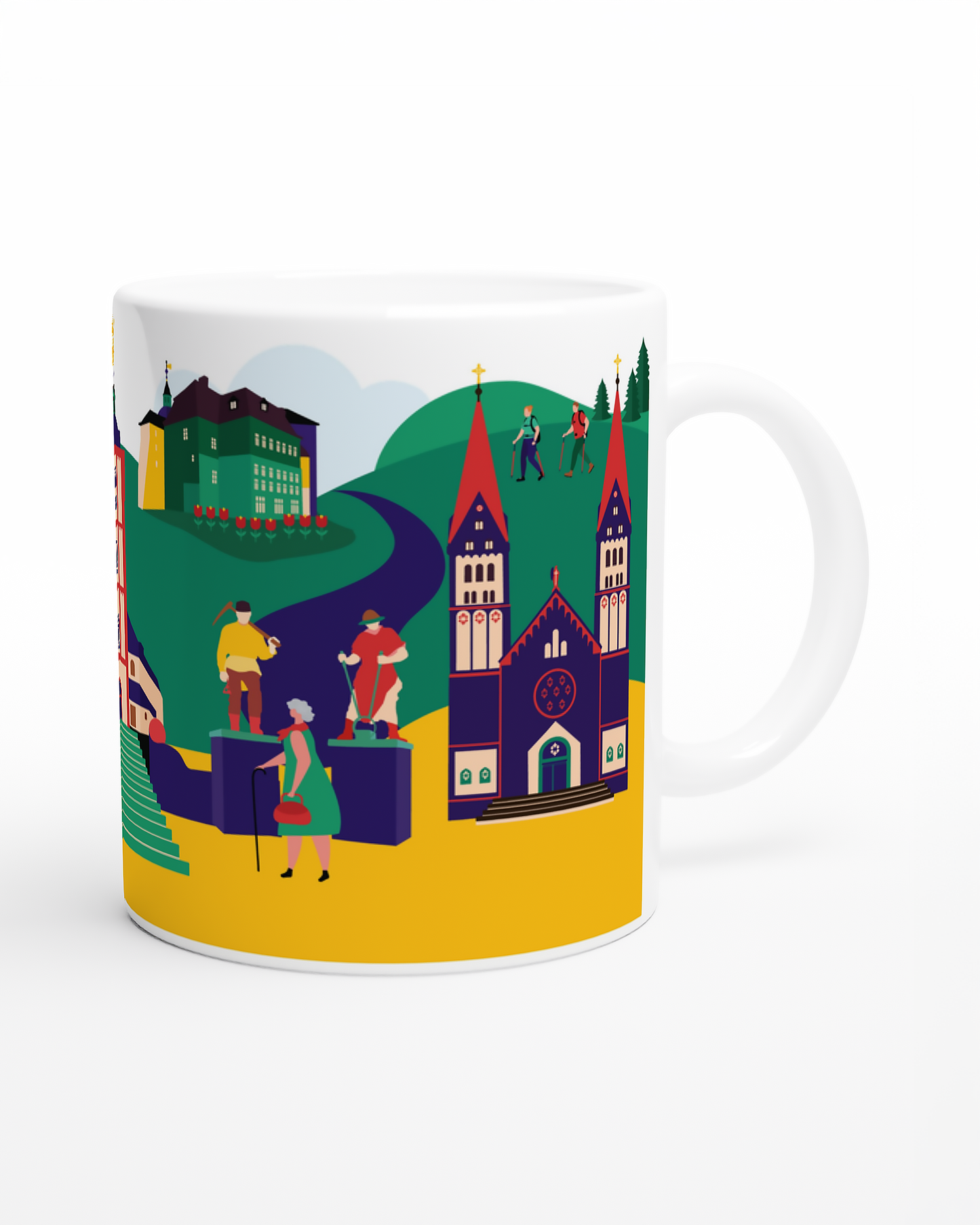 Geschenkidee: Siegen-Tasse mit modernem Stadtbild und Henner & Frieder