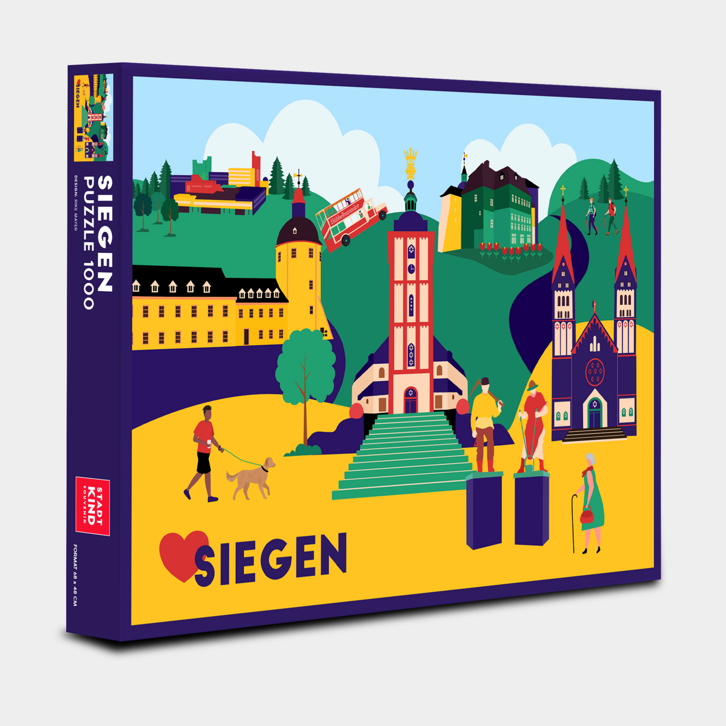 Siegen Puzzle 1000 Teile Modern Retro Illustration Oberes Schloss.