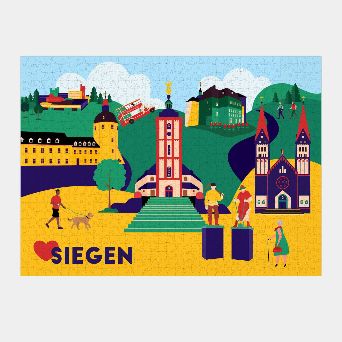 Geschenkidee Siegen Puzzle 1000 Teile buntes Flat Design.