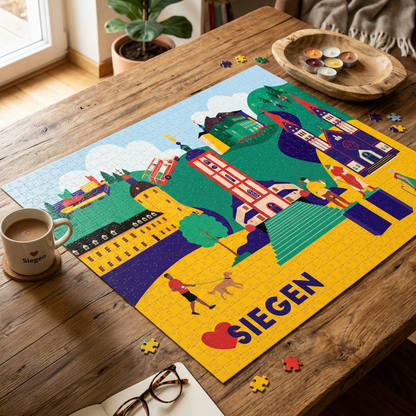 Detailansicht Siegen Illustration Nikolaikirche und Altstadt Puzzle.