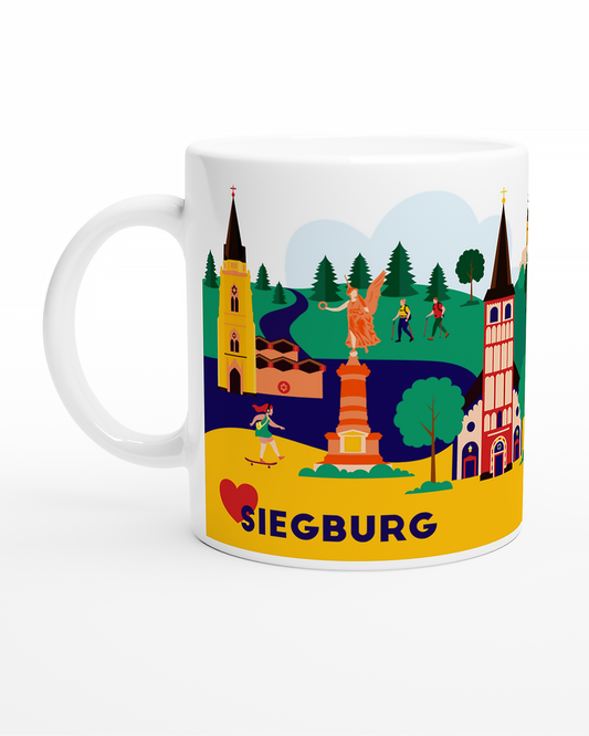 Bunte Siegburg Tasse mit Wahrzeichen und urbanem Design