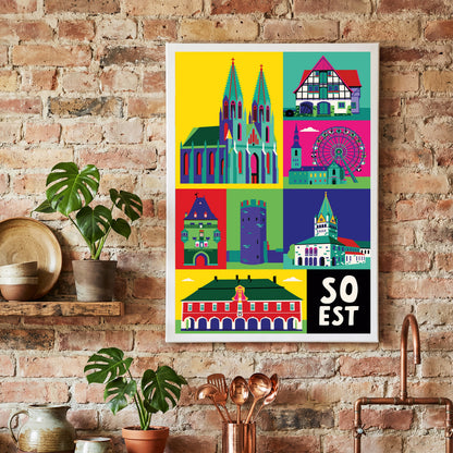 Soest Geschenkidee zum Einzug, bunte Leinwand mit Kattenturm.