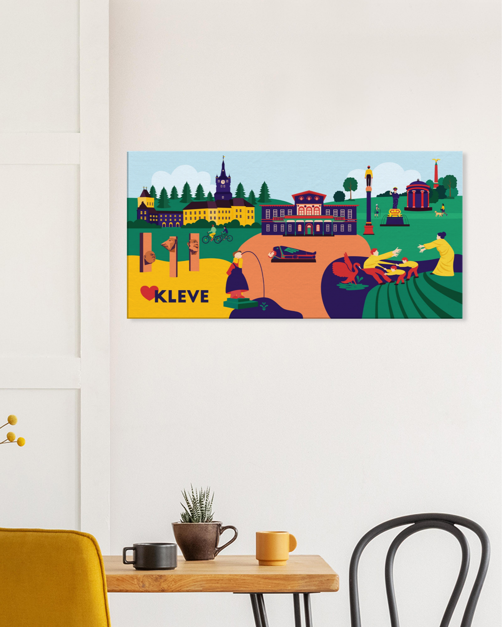Stadtmotiv auf Canvas Kleve mit Kurhaus, Elsa-Brunnen und Schüsterken