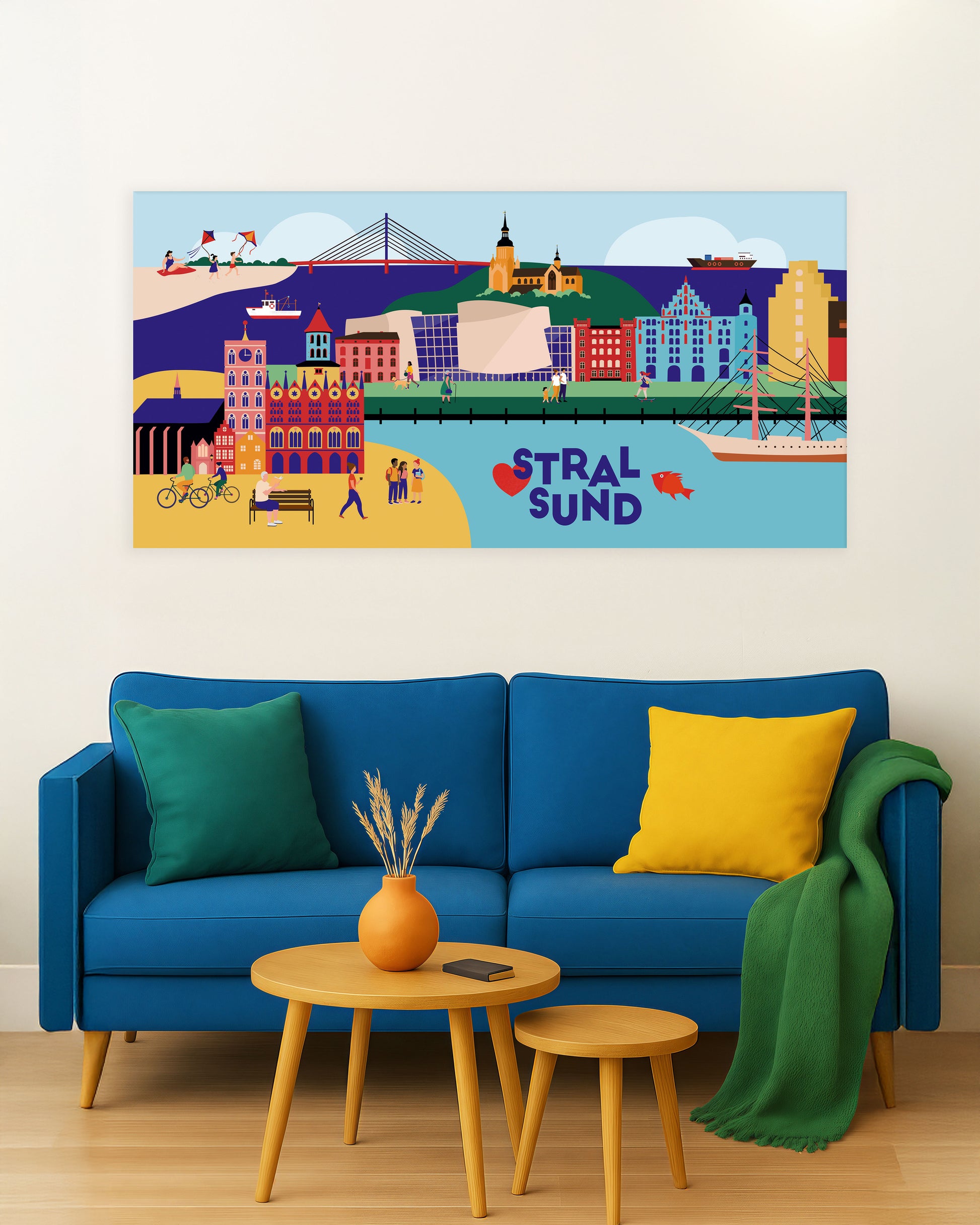Stralsund Canvas mir buntem Stadt-Motiv und Wahrzeichen der Stadt.