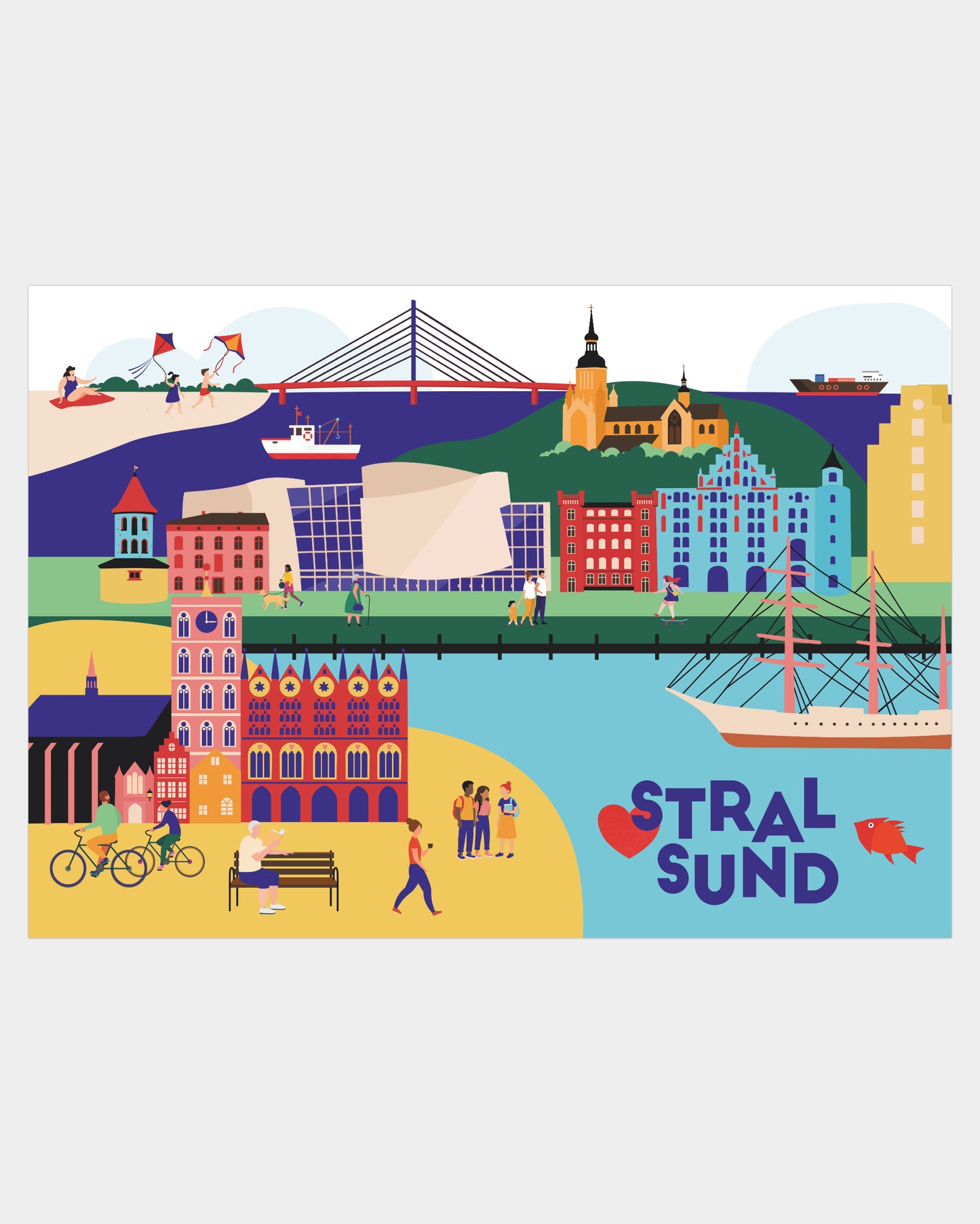 Stadtposter Stralsund – modernes Motiv mit Wahrzeichen und Ostsee-Flair