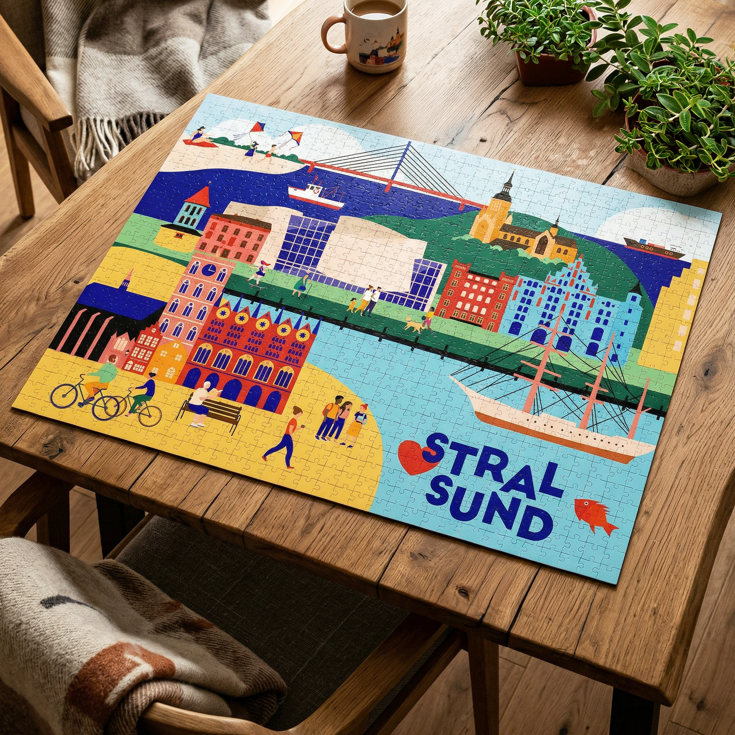 Lifestyle Foto Puzzle Stralsund auf Holztisch für gemütliche Abende