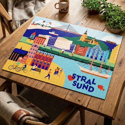 Lifestyle Foto Puzzle Stralsund auf Holztisch für gemütliche Abende