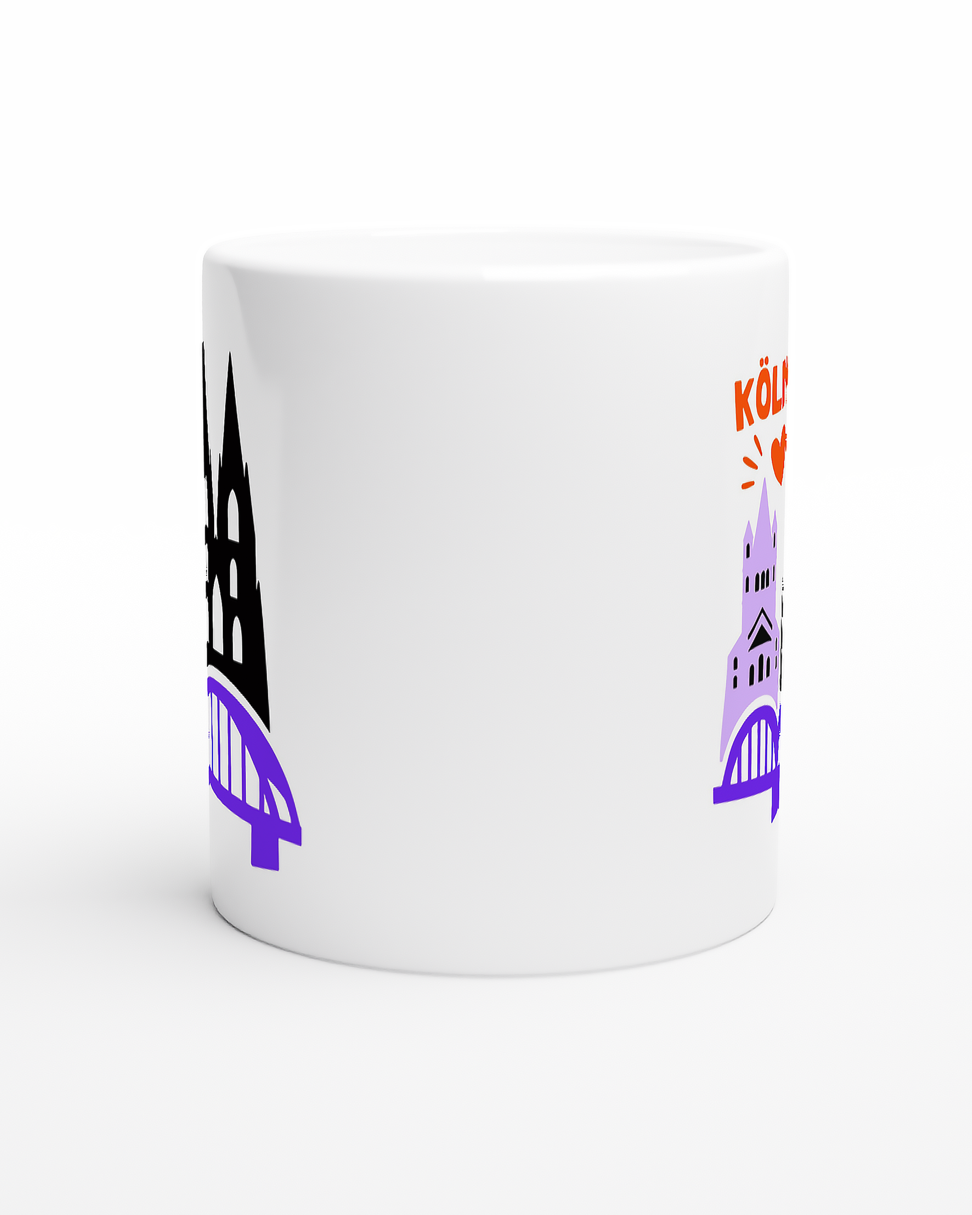 Moderne Souvenir-Tasse mit Köln-Motiven in Schwarz und Lila