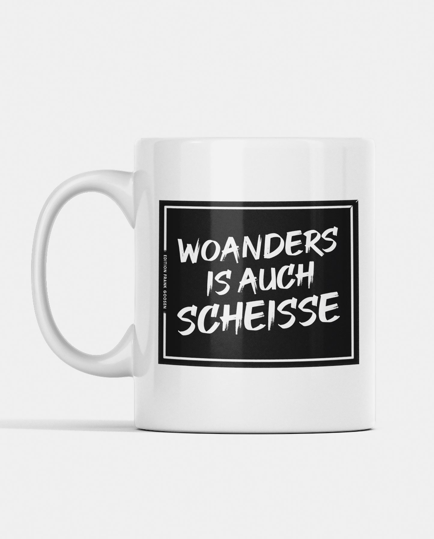 Kaffeetasse mit kultigem Ruhrgebiet-Spruch in schwarzem Design, beidseitig bedruckt und spülmaschinengeeignet.