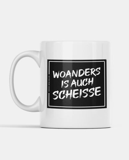 Kaffeetasse mit kultigem Ruhrgebiet-Spruch in schwarzem Design, beidseitig bedruckt und spülmaschinengeeignet.