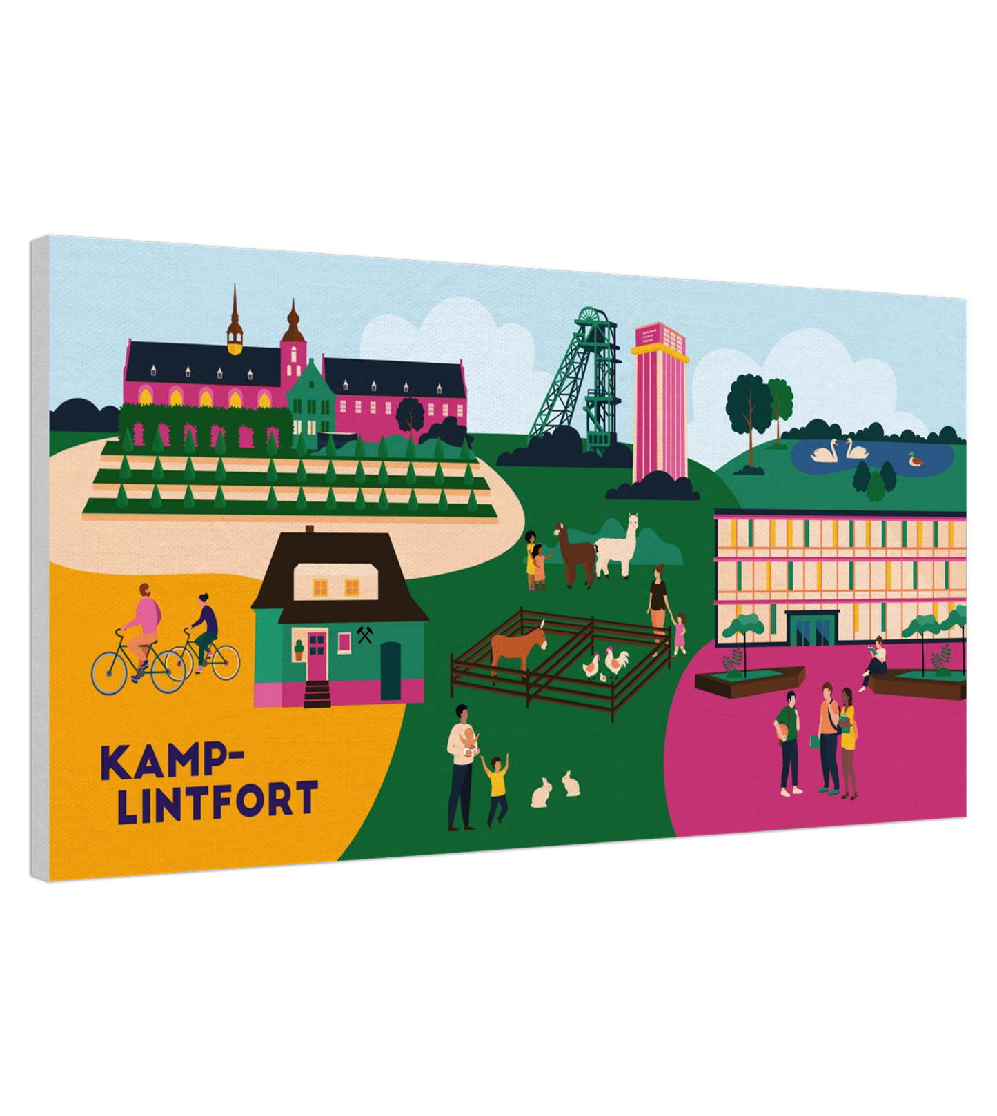 Kamp-Lintfort Leinwand mit Tierpark, Hochschule und Förderturm