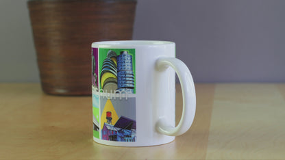 Spülmaschinengeeignete Bochum-Tasse mit moderner Stadtkunst von Bernd Röttgers.